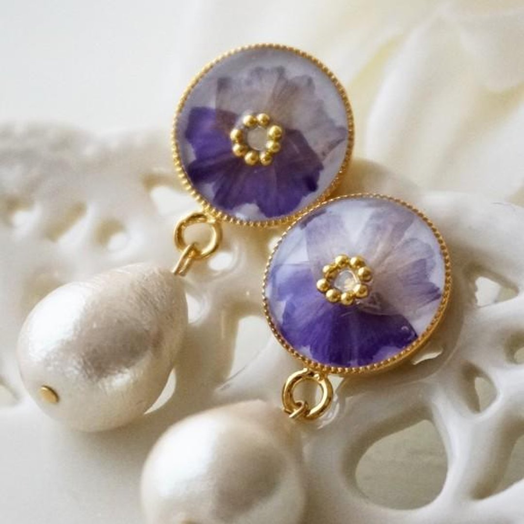 Ikebana and Swarovski Bijou earrings / earrings - 耳环/耳夹 - 其他金属 紫色