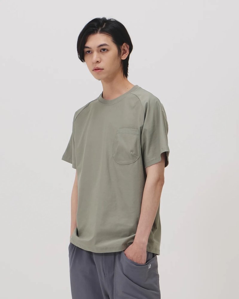 拉克兰口袋短 Tee (灰绿) - 男装上衣/T 恤 - 棉 绿色