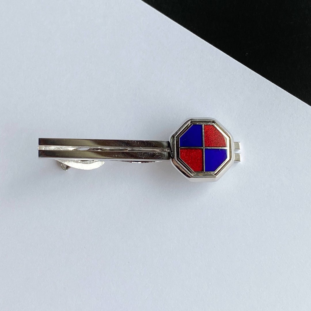 Octagon [Garnet x Blue Garnet x Blue] Cloisonne Tie Clip Red Copper Metal Cloisonne - 领带/领带夹 - 其他材质 红色