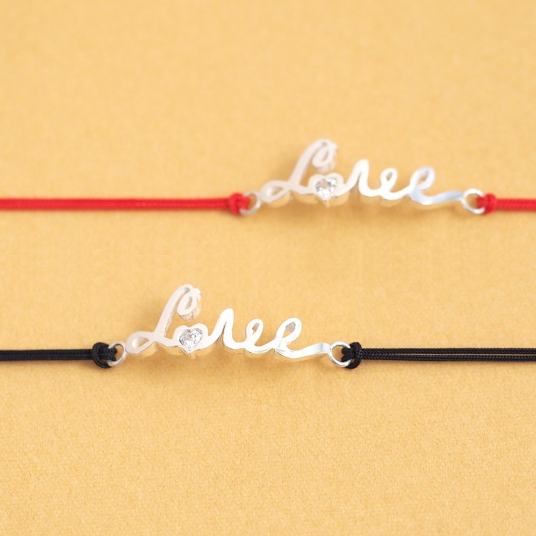 (白色宝石) Love 串绳手链 925 银 - 手链/手环 - 其他金属 黄色