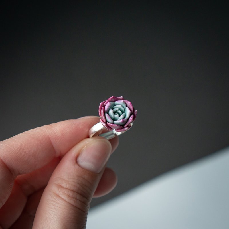 Bordo & 薄荷色多肉戒指 - 戒指 - 其他材质 红色