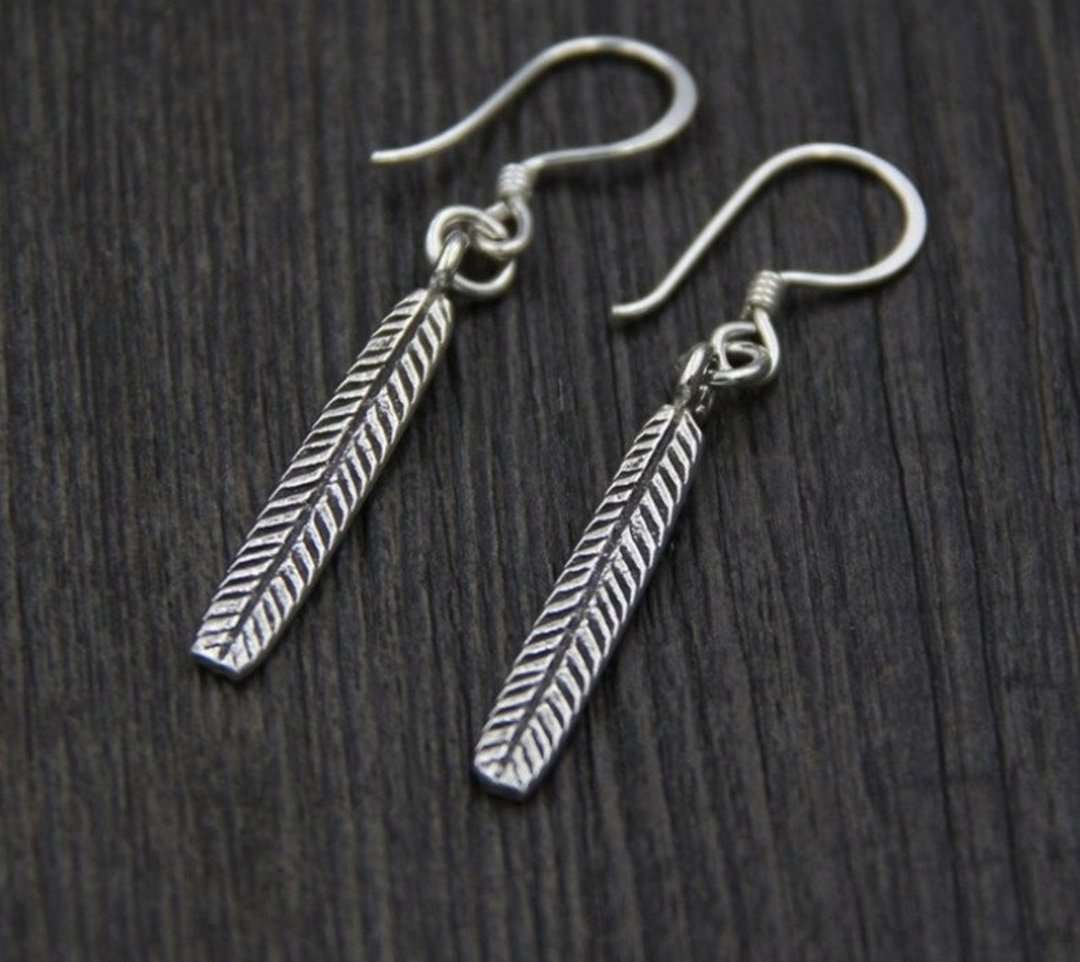 Real S925 Thai Silver Handmade Leaf Dangle Earrings for Women Ethnic Vulcanized - 耳环/耳夹 - 纯银 银色