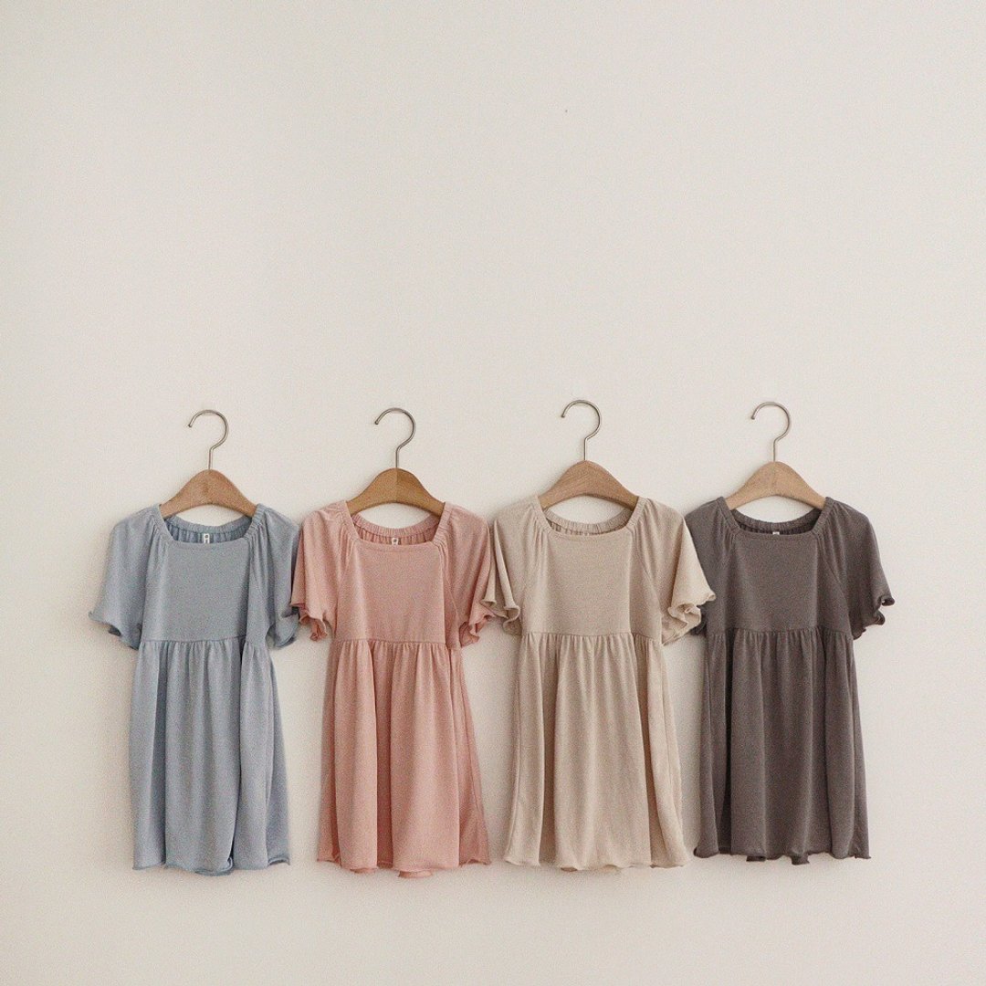韩国荷叶袖小方领飘逸连身裙 •Modal Lady Dress• - 童装裙 - 其他材质 