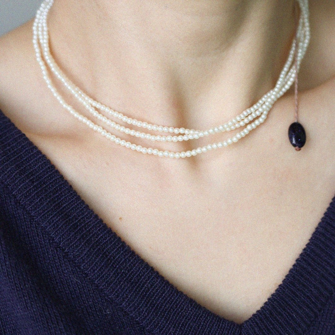 奶油色叠搭珍珠项链 - 项链 - 珍珠 白色