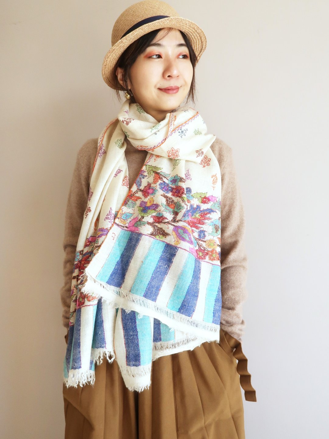 母亲节首选Hand Woven Kani Pashmina Scarf 顶级手织卡尼+刺绣 - 围巾/披肩 - 羊毛 黑色