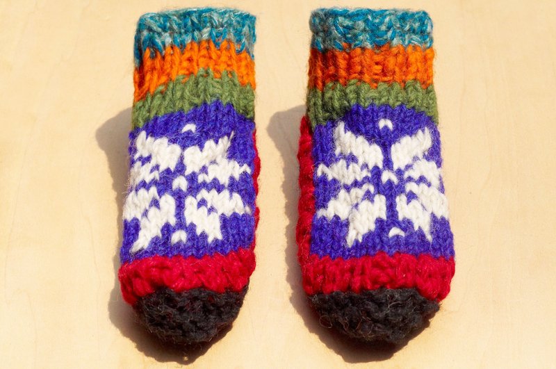 圣诞礼物 限量一件针织纯羊毛保暖袜 / 儿童毛袜 / 童毛袜 / 内刷毛袜 / 针织毛袜 / 儿童室内袜 - 北欧风雪花民族图腾 - 童装鞋 - 羊毛 多色