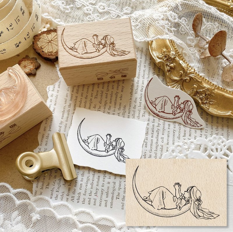 邀月 木質手帳印章 - 印章/印台 - 其他材质 卡其色