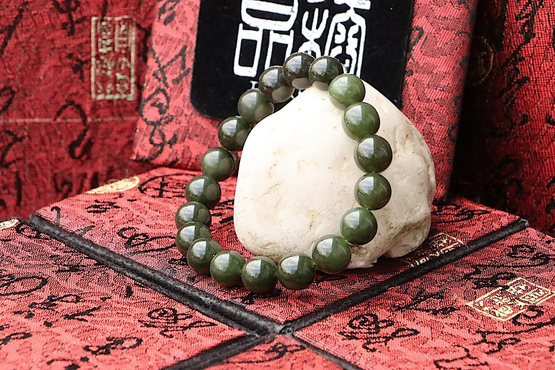 原矿天然和阗玉手珠 10mm 青海料和田玉 青玉 手串 玉石 矿石设计 - 手链/手环 - 玉石 