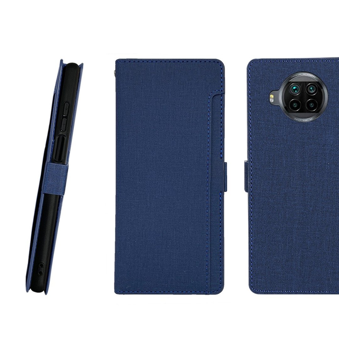 CASE SHOP 小米10T Lite 专用前插卡侧立式皮套-蓝 加送3.5mm耳机 - 手机壳/手机套 - 人造皮革 蓝色