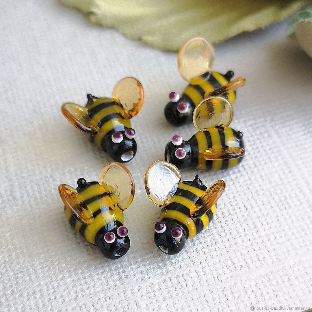Bee Lampwork Glass Beads, 1 pcs Handmade  Bumble Bee, Glass Beads - 陶艺 - 玻璃 橘色