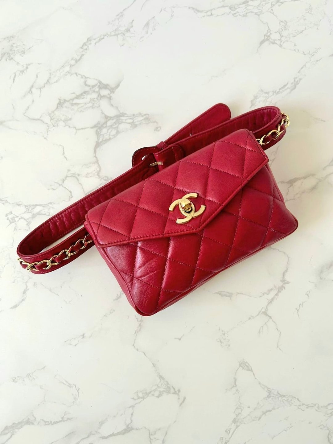 【特选货品】中古二手 Chanel 红色腰带单肩腋下小包侧背背手袋 - 侧背包/斜挎包 - 真皮 红色