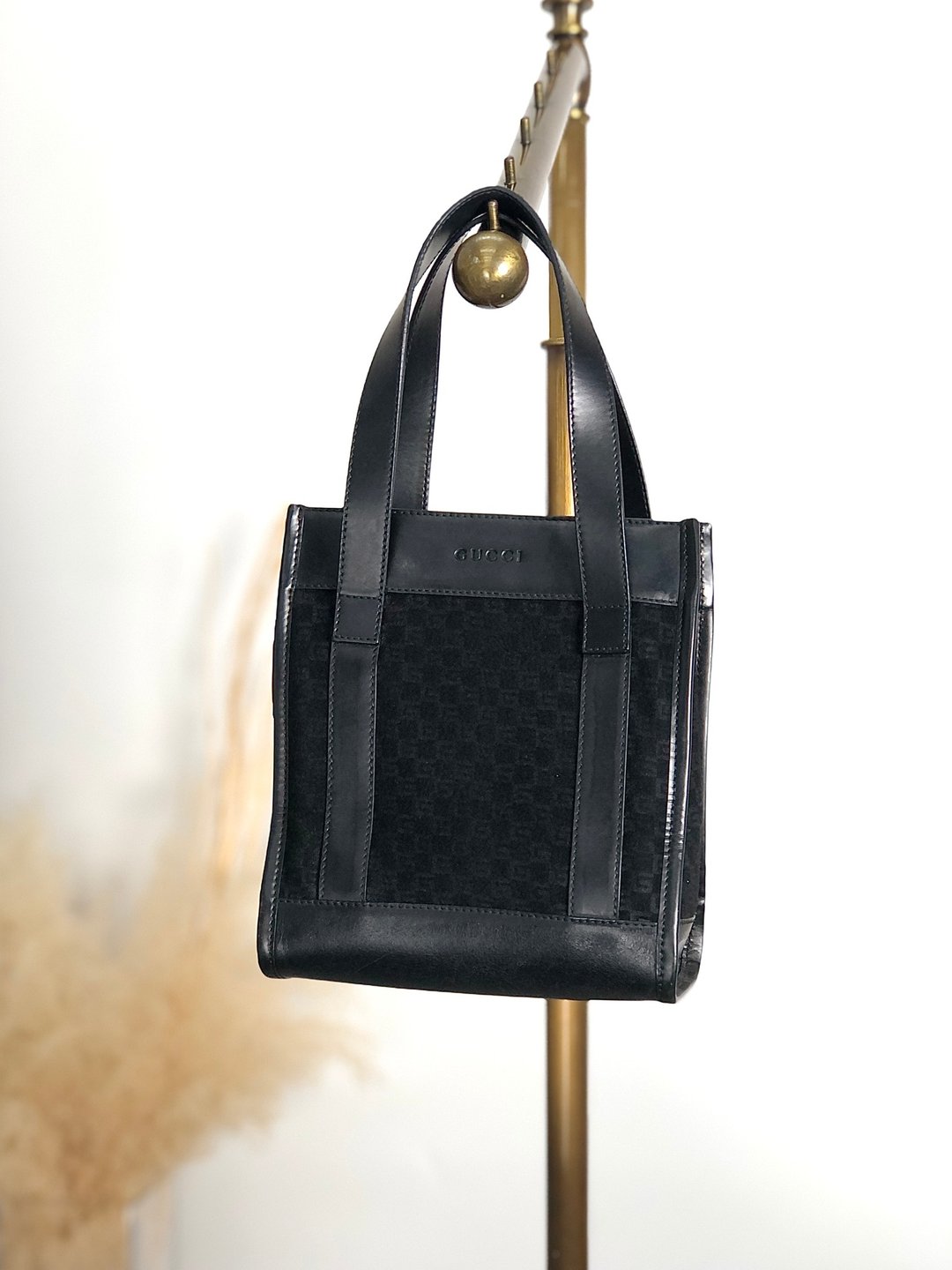 【 日本直送 名牌中古包 】GUCCI 古驰 手提包 黑色 Logo 羊毛 迷你包 vintage 古董 复古 83azxk - 手提包/手提袋 - 羊毛 黑色