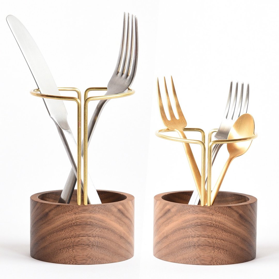 餐具架 胡桃木 黄铜 S / M 尺寸 - 收纳用品 - 木头 咖啡色