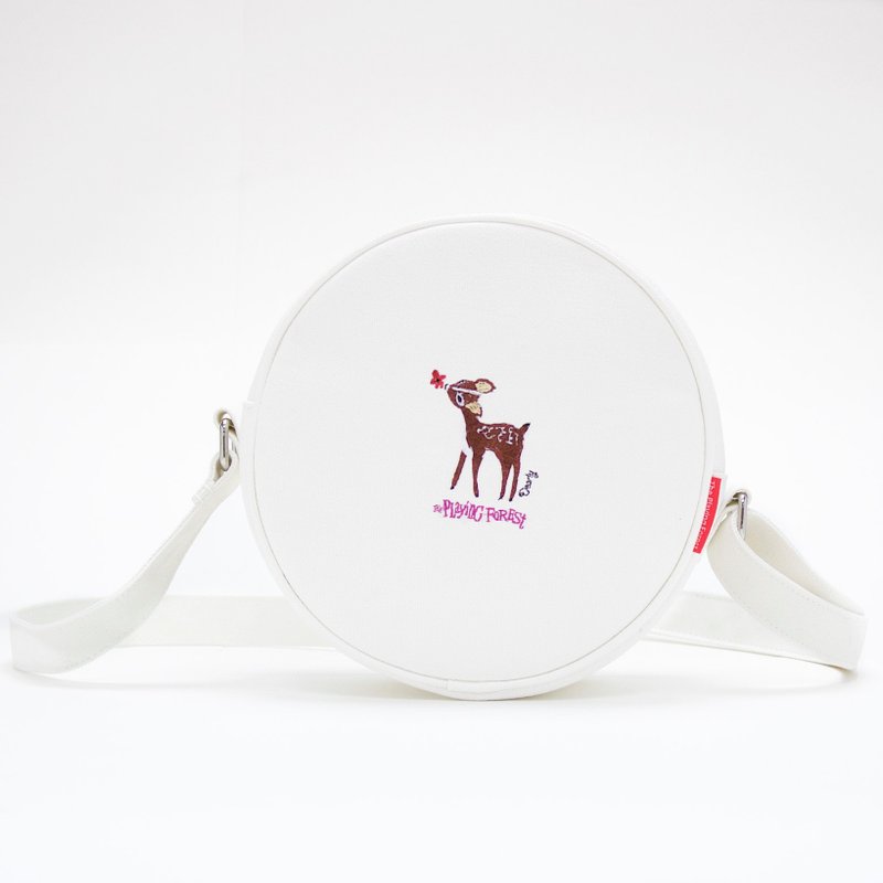 Deerly 白色纯棉绣花小圆包 / 白色 / 小童及成人适用 - 侧背包/斜挎包 - 棉．麻 白色