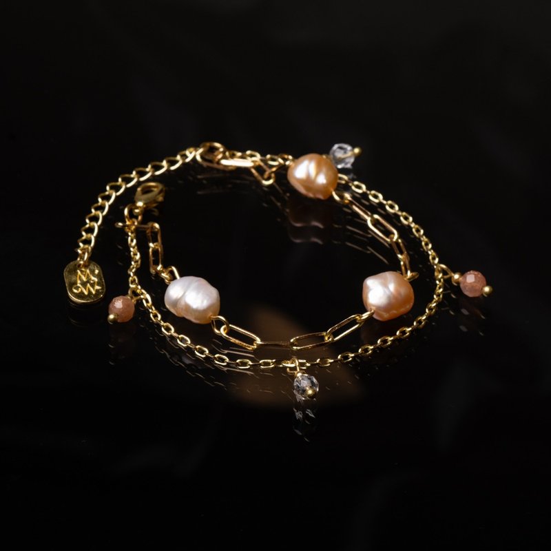 海 l 橙月光珍珠白水晶链条手链 B0007 - 手链/手环 - 宝石 