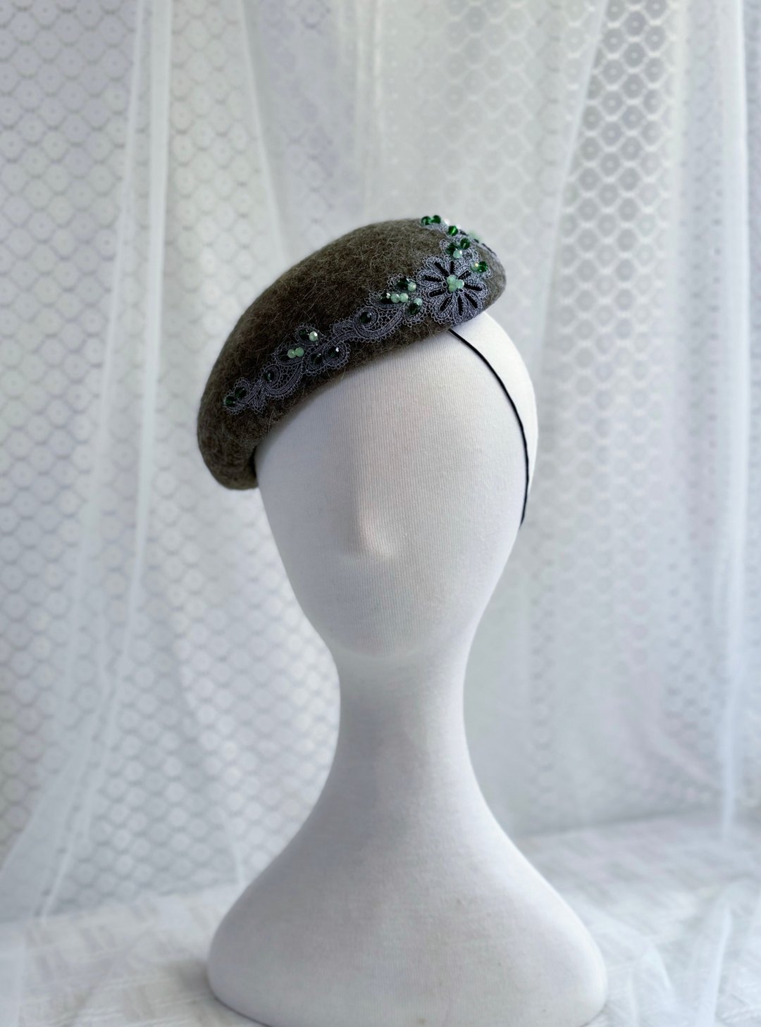 蛋形古董Fascinator羊毛帽 - Emerald - 帽子 - 羊毛 