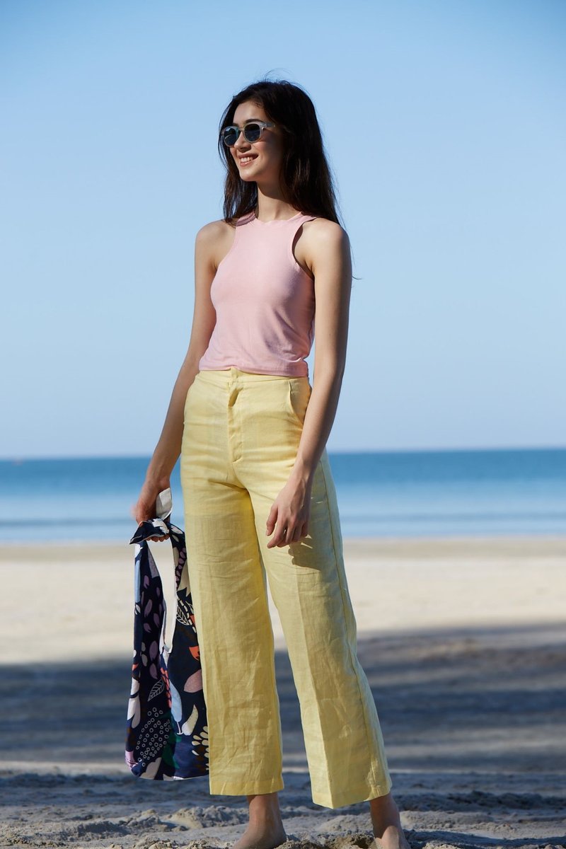 PANTS - EMILY LINEN / Lemon - 女装长裤 - 亚麻 黄色