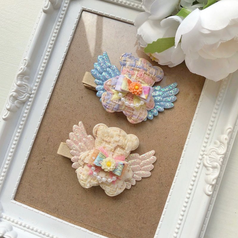 精致天使毛呢小熊动物儿童女孩发夹发饰组-浅色组 - 发饰 - 其他材质 多色