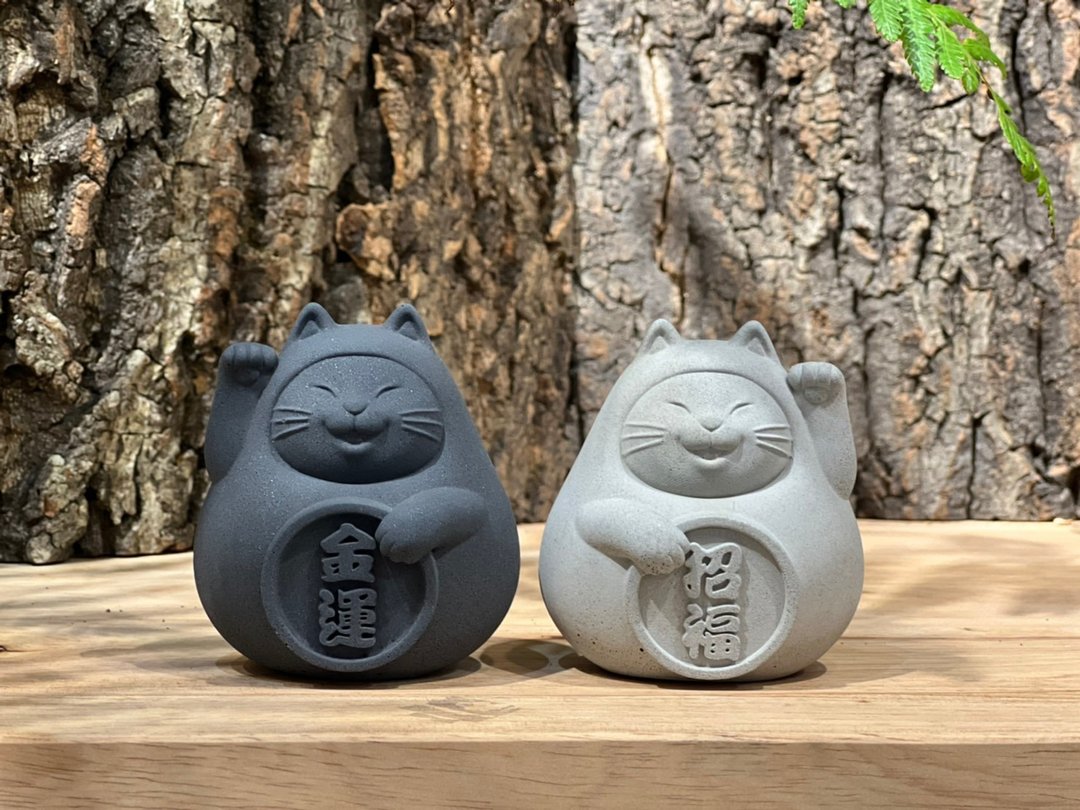我胖我骄傲 胖胖招财招福猫(大) - 摆饰 - 水泥 灰色