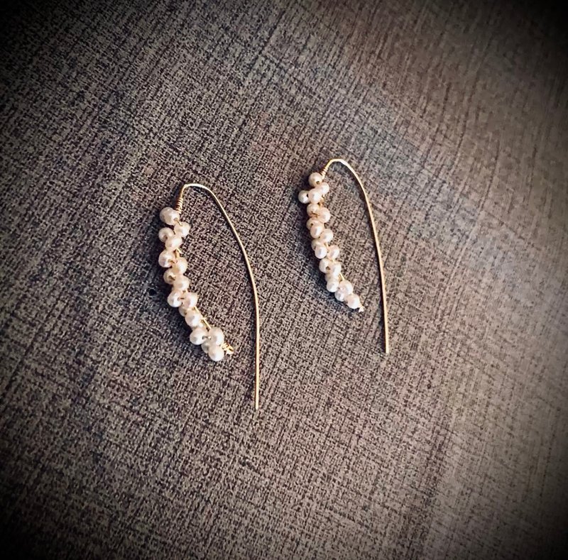 日本进口天然淡水异型小珍珠14k金气质高雅耳线耳环耳勾 - 耳环/耳夹 - 珍珠 金色