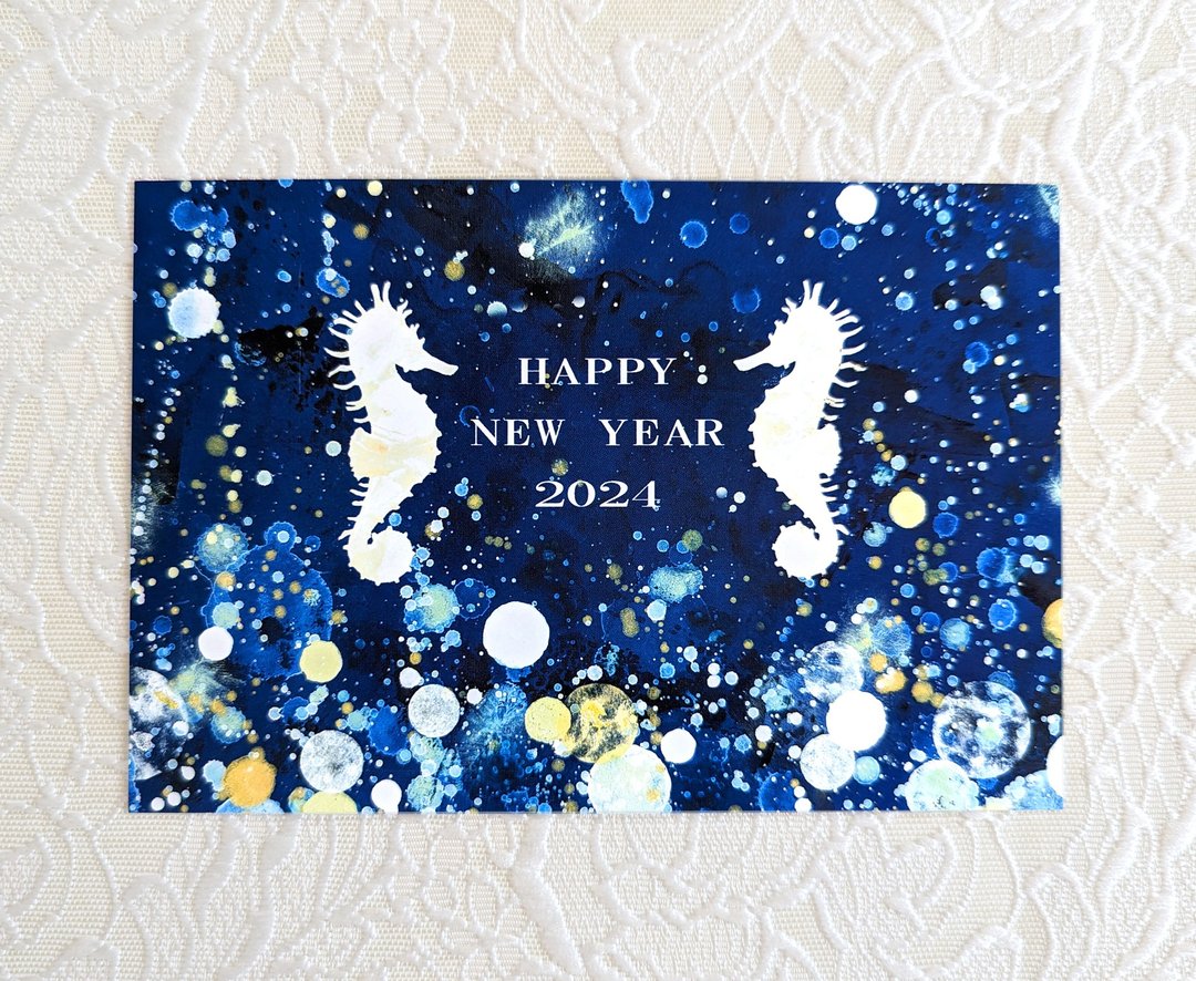 2024 龙年 海马造型 新年贺卡 5张组 - 卡片/明信片 - 纸 蓝色