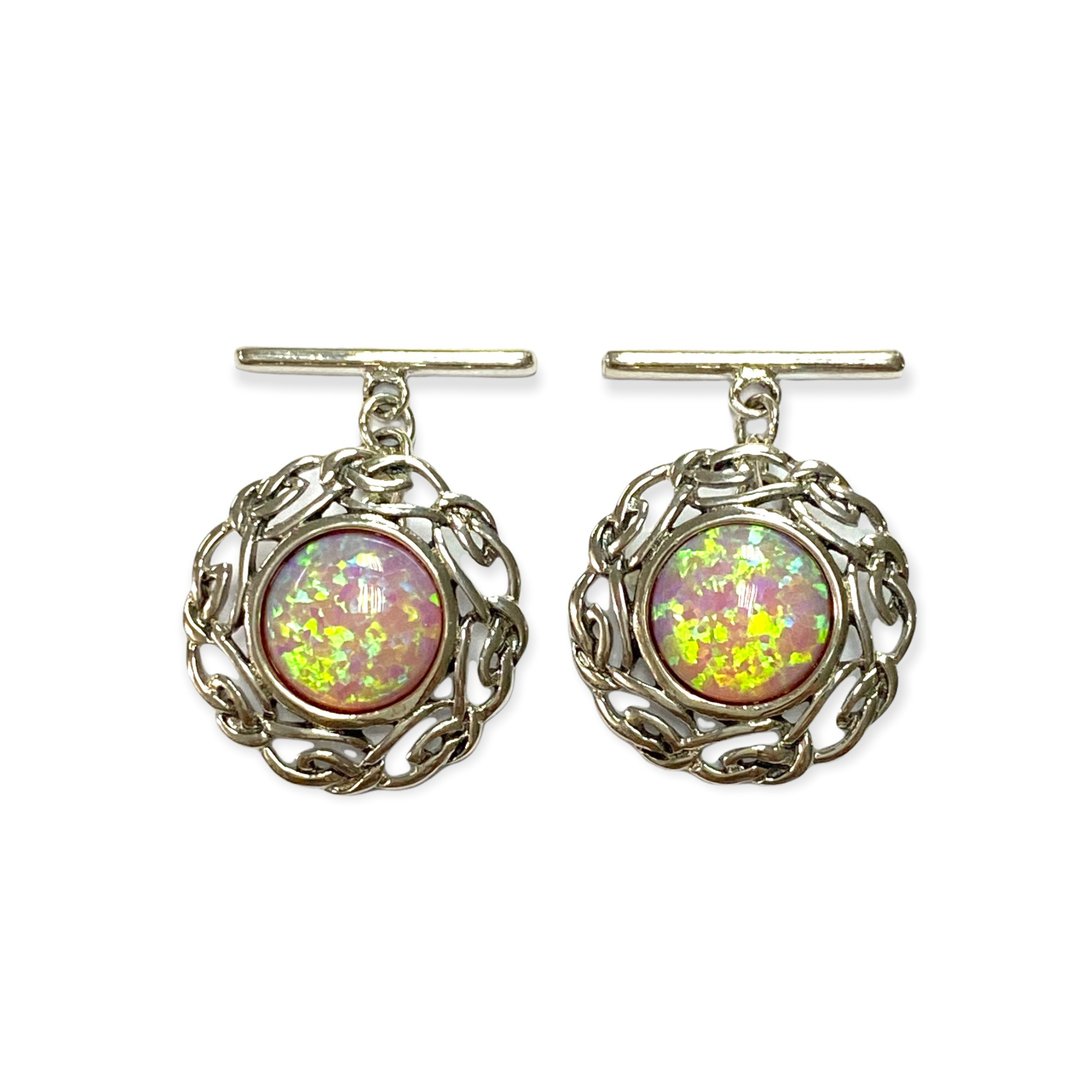 Celtic Style Pink Opal Love Knot Wedding Cufflinks For Groom 925 Sterling Silver - 袖扣 - 纯银 粉红色