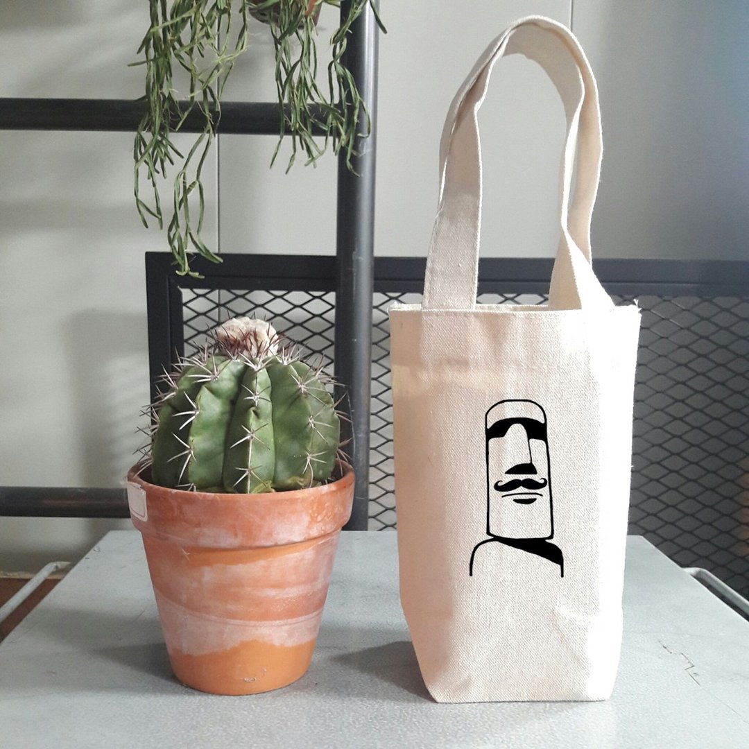 摩艾 胡子 Moai 随行杯手机钱包饮料提袋帆布 原创 插画 复活节岛 - 随行杯提袋/水壶袋 - 其他材质 白色