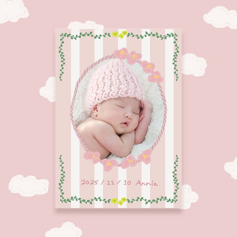 粉红条纹 | 手绘宝宝满月卡 | 弥月卡 | 感谢卡 | Baby Card | - 卡片/明信片 - 纸 粉红色