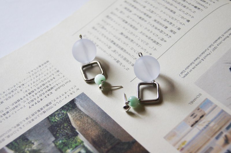 mint neiff I 薄荷糖金属方框小坠耳环 穿式/夹式 - 耳环/耳夹 - 其他金属 蓝色