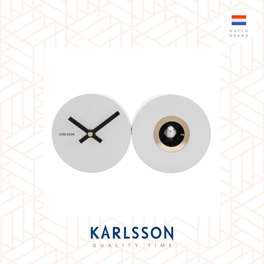荷兰Karlsson, Duo Cuckoo matt white 白色布谷鸟挂钟 (整点报时 - 时钟/闹钟 - 其他金属 白色