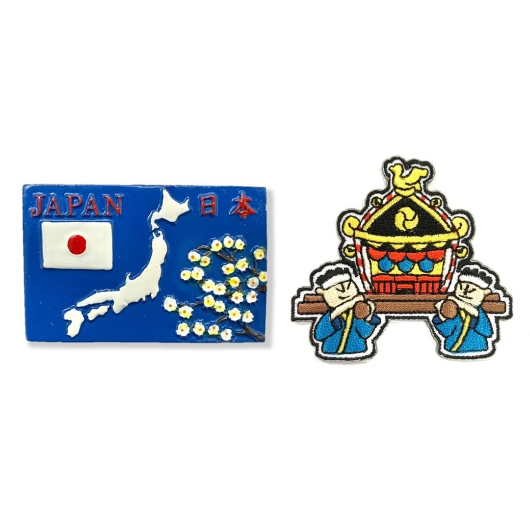 日本地图黑板磁铁+日本 Q版-庆典布贴【2件组】纪念磁铁疗愈小物 - 冰箱贴/磁贴 - 橡胶 多色