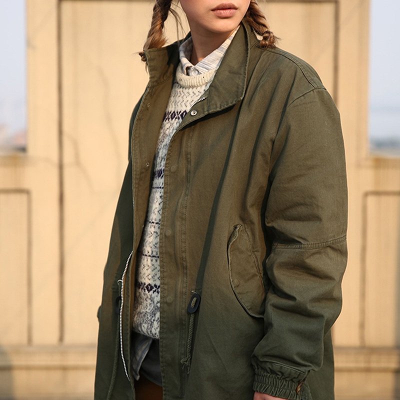 岁末惊喜JANWONGM51水洗工装燕尾风衣外套复古日系情侣夹克 - 女装西装外套/风衣 - 棉．麻 