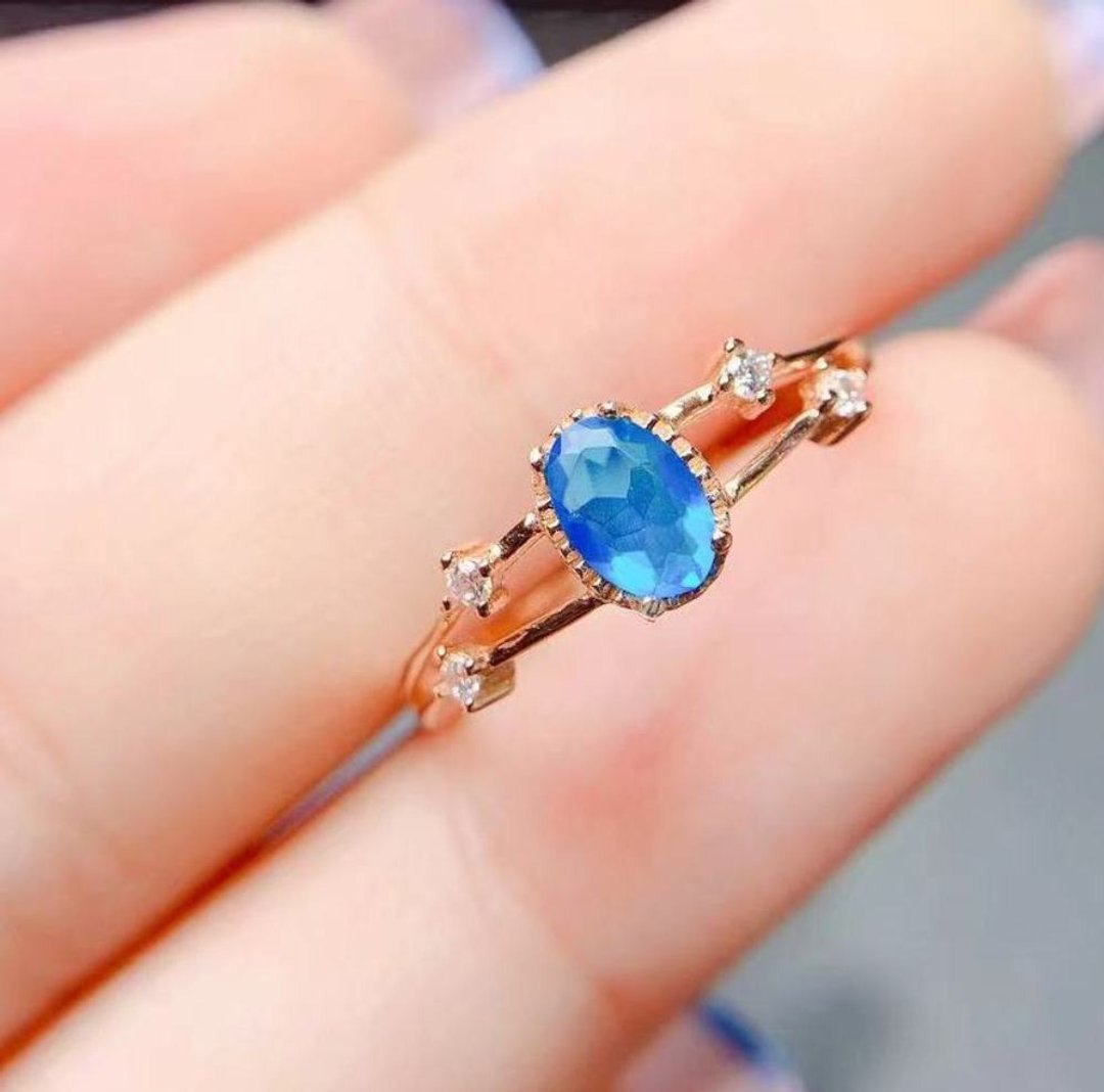 Blue Opal Ring, Blue Opal Silver Ring, Natural Opal Gemstone, Opal Jewelry - 戒指 - 其他金属 银色