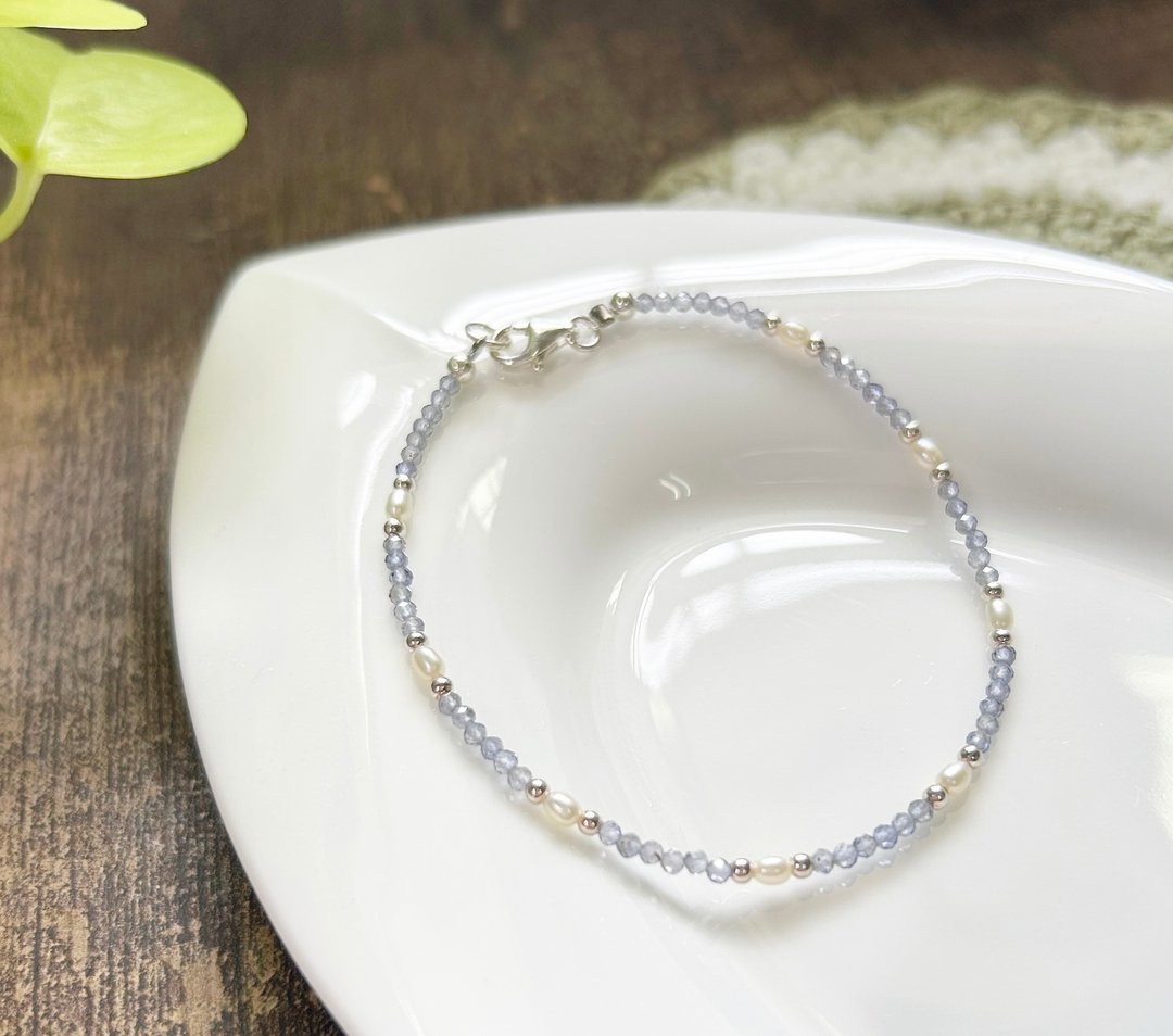 珍珠 堇青石 925银饰【轻柔】增加人缘 保持冷静 - 手链/手环 - 水晶 多色