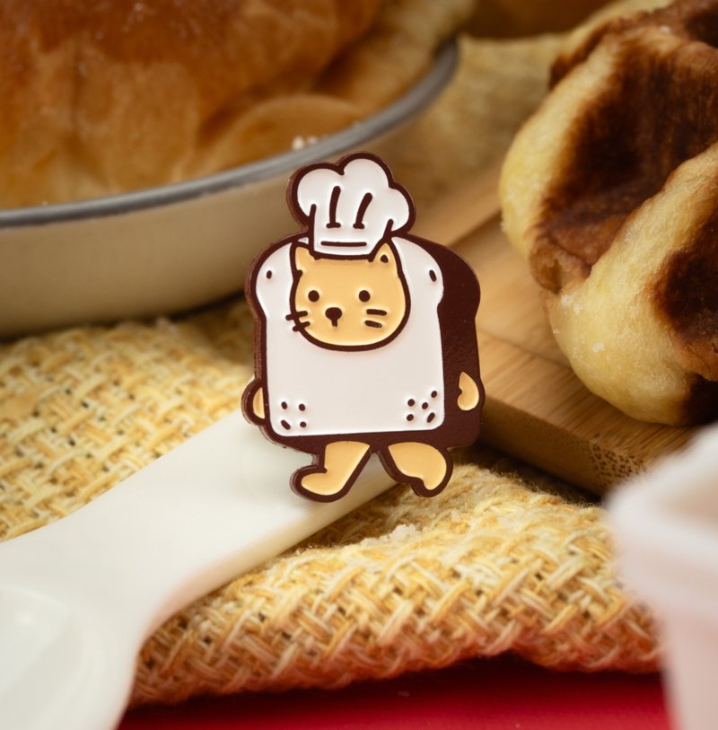 BaCatte Sando 染色珐琅别针 — 三明治烘焙猫 | 可爱食物插画 - 徽章/别针 - 其他金属 咖啡色