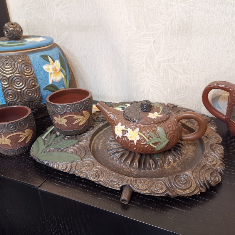 手工制作-花壶系列-兰花茶具套组 - 茶具/茶杯 - 陶 