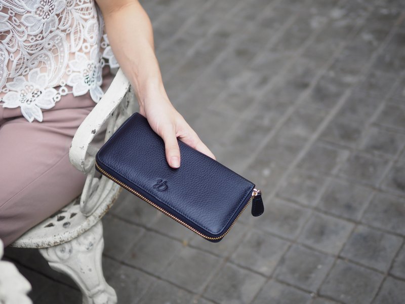 Classic wallet (Navy) : Long zip wallet, cow leather - 皮夹/钱包 - 真皮 蓝色