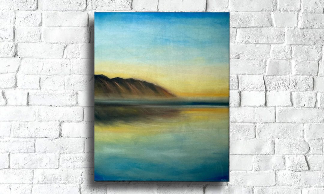 Blurred Coastal Painting, Abstract Painting, Sunset Seascape Art - 海报/装饰画/版画 - 其他材质 黄色
