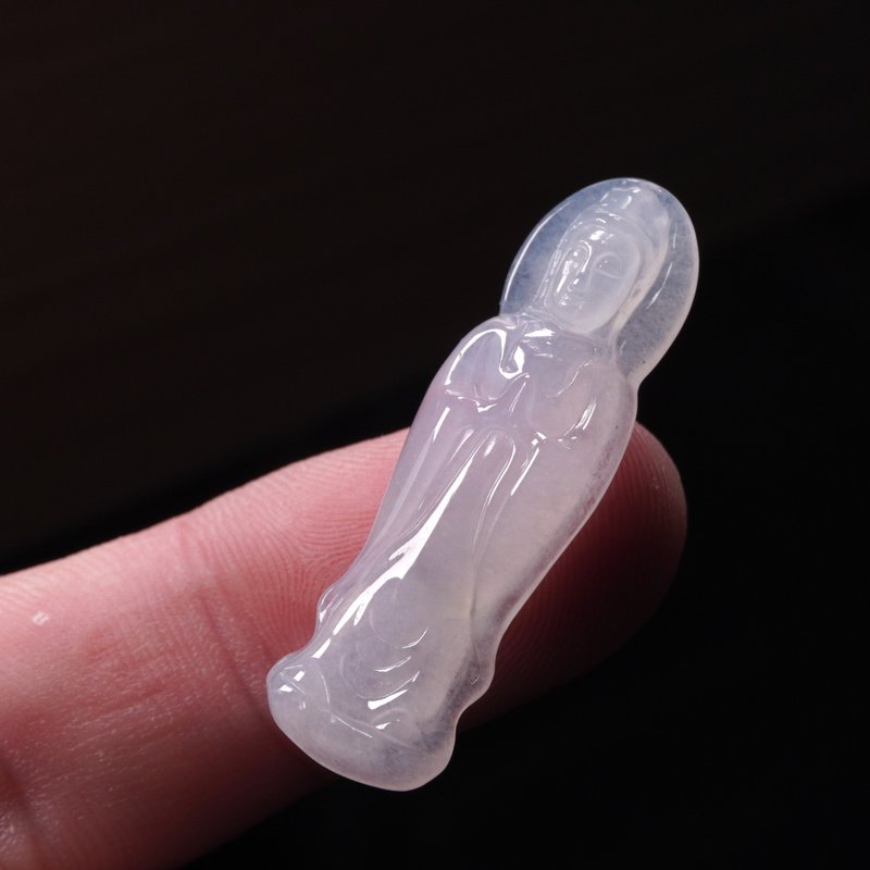 冰种翡翠合掌观音菩萨项链 | 天然缅甸玉翡翠A货 | 送礼 - 项链 - 玉石 紫色