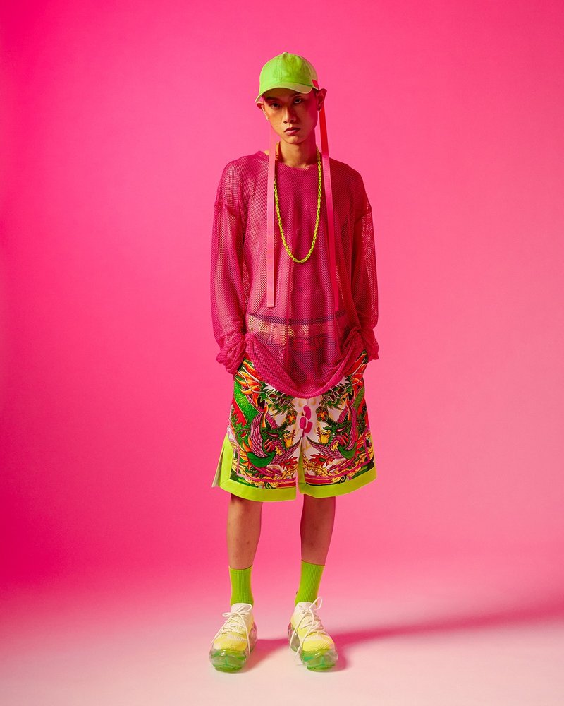 桃红弹性网上衣 - 男装上衣/T 恤 - 聚酯纤维 红色