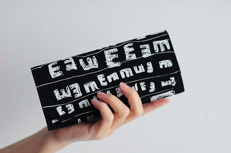 视力检查表 纸长夹 小葱X ER 联名款 水洗牛皮纸环保 手工绢印 - 皮夹/钱包 - 环保材料 黑色