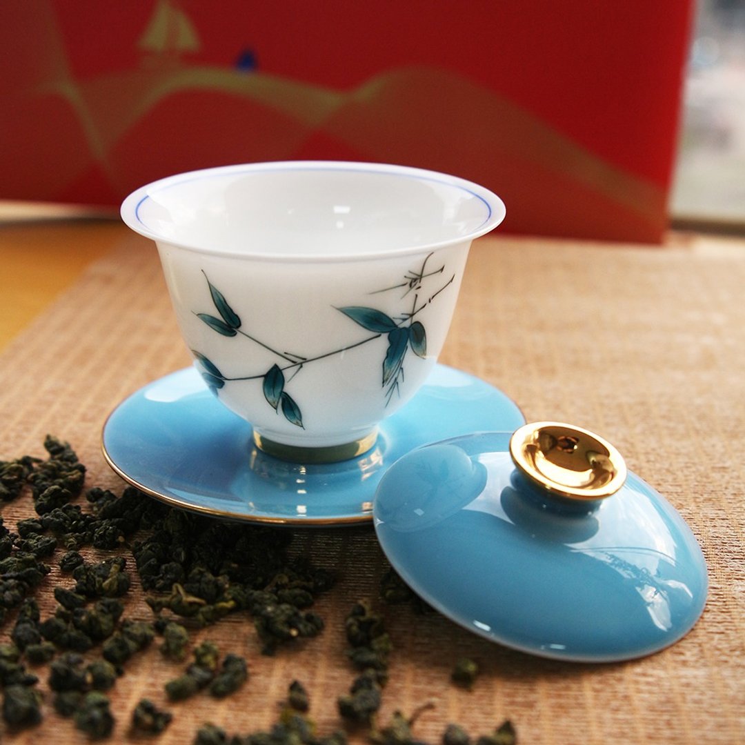 青竹丹枫手绘盖碗杯 - 茶具/茶杯 - 陶 白色