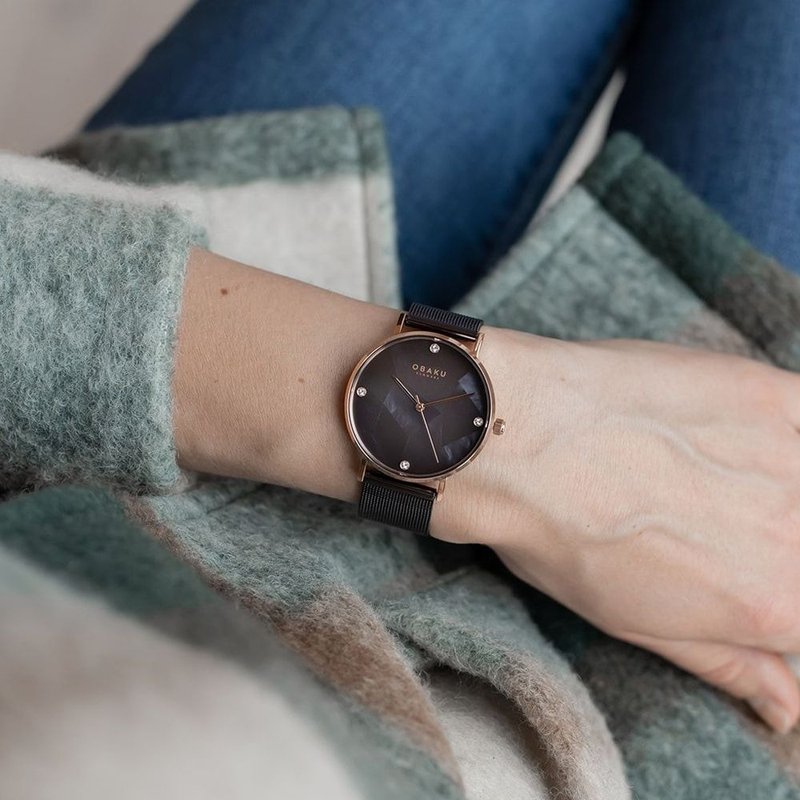 OBAKU 菱形几何晶钻米兰时尚腕表-咖啡色-V268LXVNMN-37mm - 女表 - 不锈钢 多色