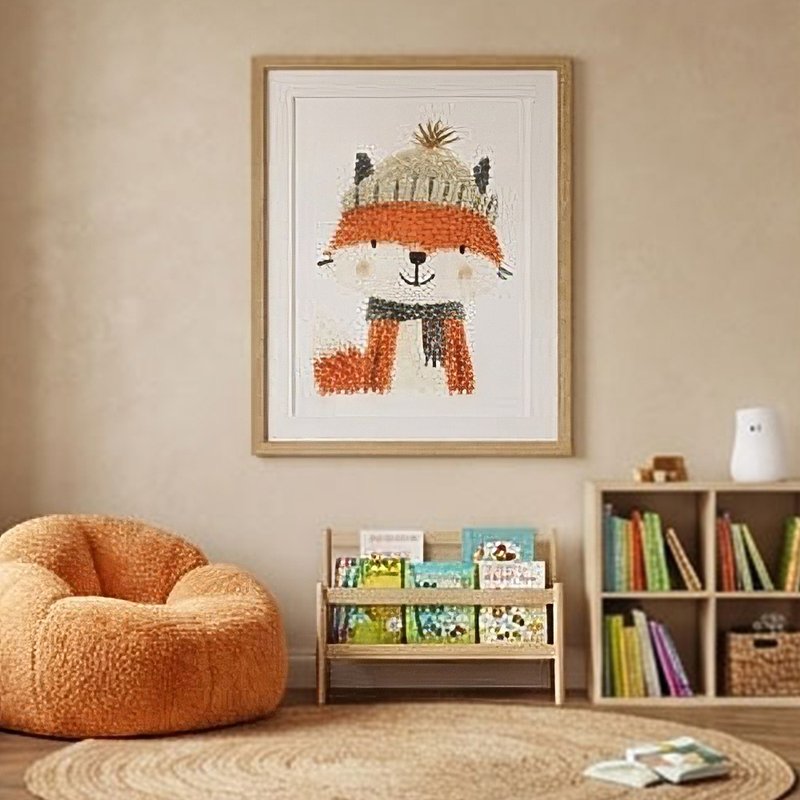 戴毛帽的狐狸 童趣动物插画 艺术微喷温暖陪伴感儿童房挂画 - 海报/装饰画/版画 - 棉．麻 