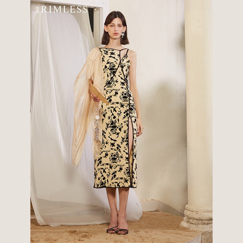RIMLESS无边 法式小众古着吊带连衣裙女夏显瘦气质复古改良版旗袍 - 洋装/连衣裙 - 其他材质 