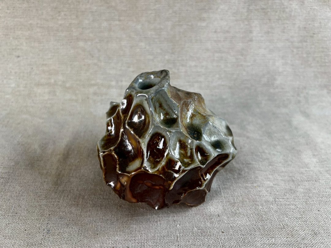 风化刮花柴烧花器-4 - 花瓶/陶器 - 陶 咖啡色