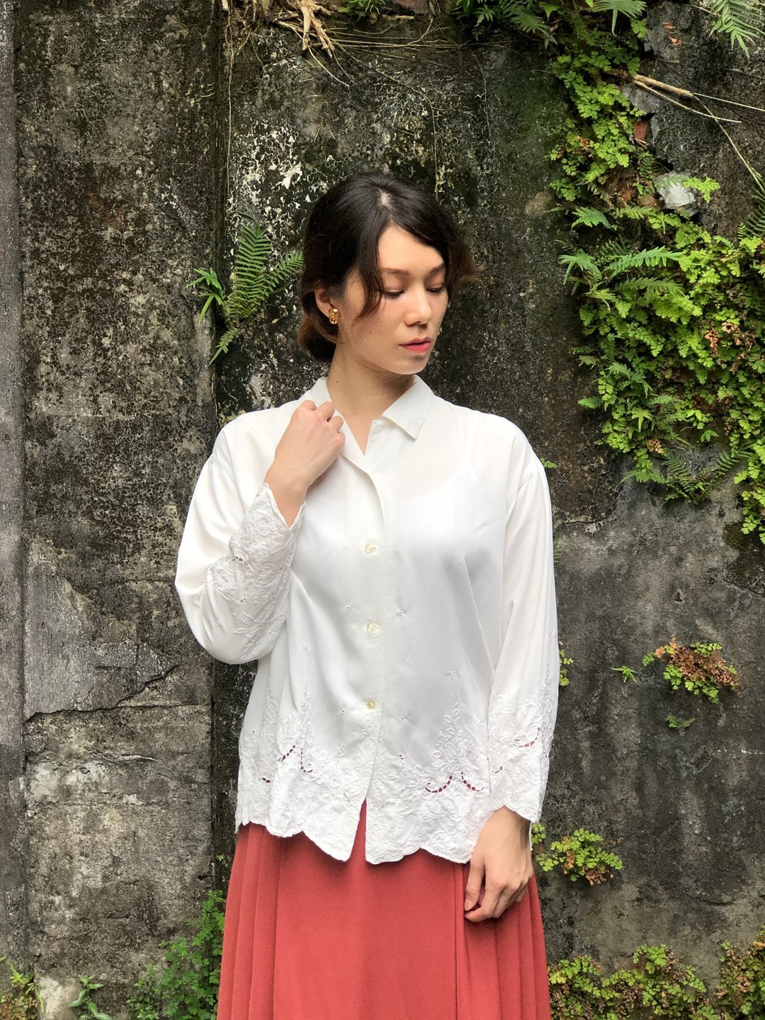 绣花蕾丝上衣 - 女装衬衫 - 其他材质 白色