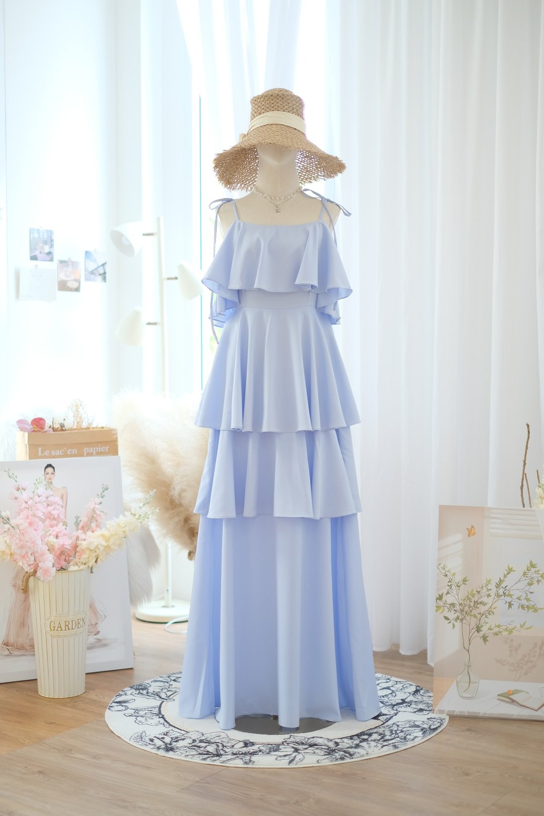 细肩带洋装 浅蓝色 夏季 伴娘服 海边度假洋装 - 洋装/连衣裙 - 聚酯纤维 蓝色