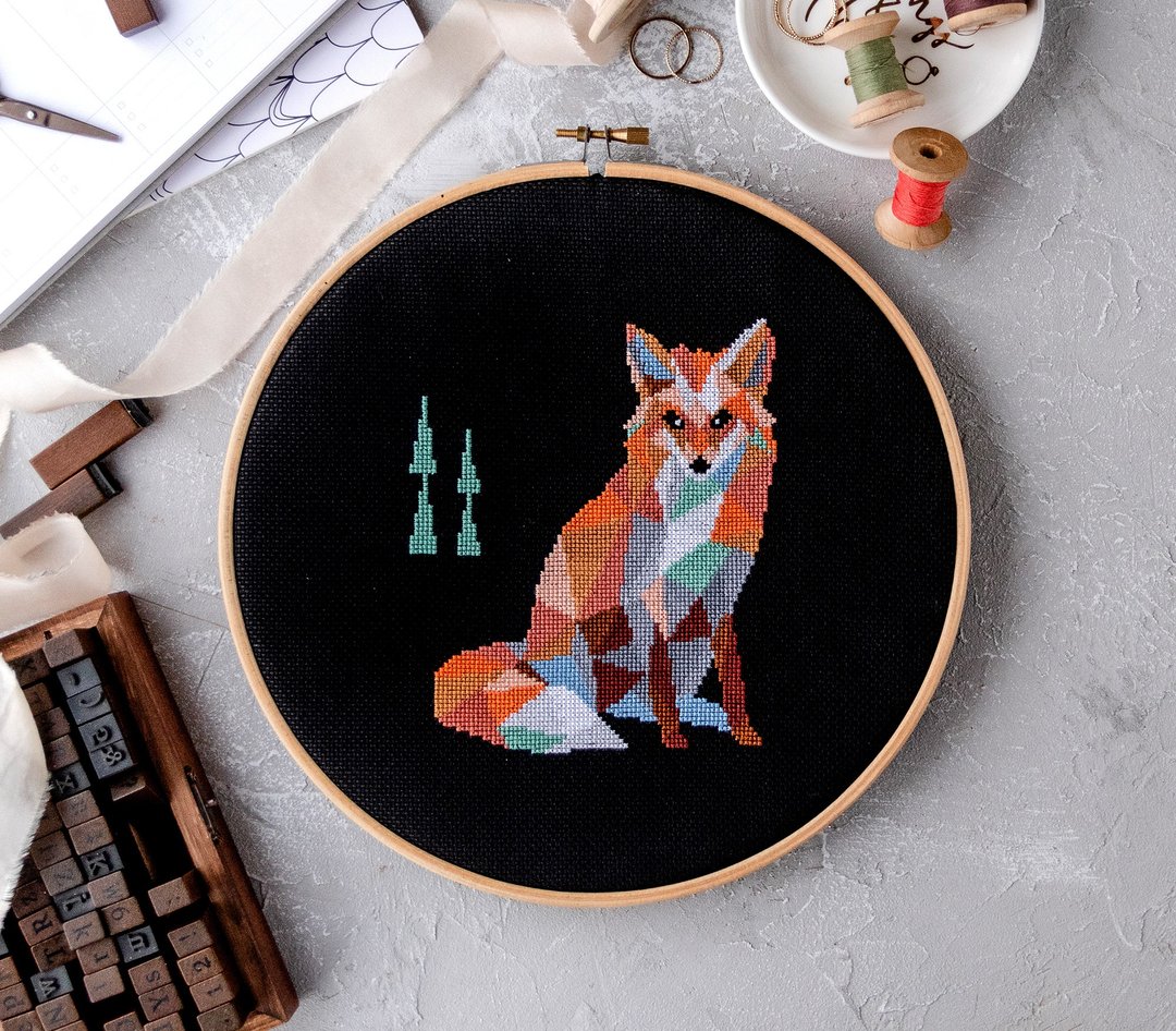 Geometric Fox Silhouette Cross Stitch PDF Pattern 十字繡 - 编织/刺绣/羊毛毡/裁缝 - 其他材质 