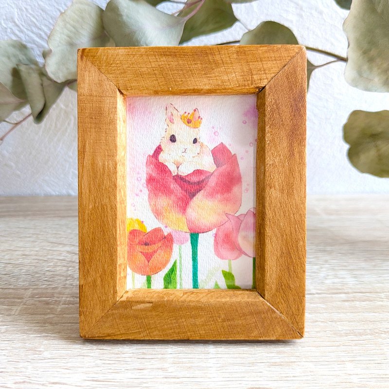 掌心艺术【兔子与郁金香】复制原画 礼物 复活节兔子 水彩 插画 居家装饰 - 海报/装饰画/版画 - 纸 红色